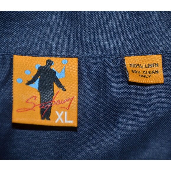 NWT Steve Harvey Classic Linen Blue Short Sleeve Button Up Camp Shirt Size XL - Picture 9 of 10